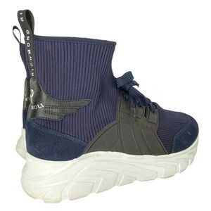 JOHN RICHMOND Rib-Knit High-Top Sock Sneakers Navy/White Men's Size 12